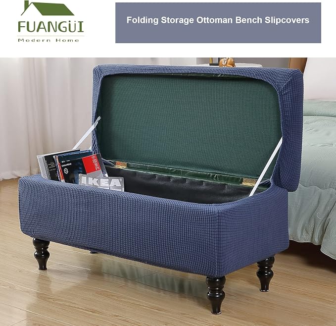 FUANGUI Ottoman Cover Slipcovers Rectangular Folding Stretch | Storage Bench Footrest Sofa Stool Covers Footstool Protector with Elastic Bottom, Removable Washable,Small