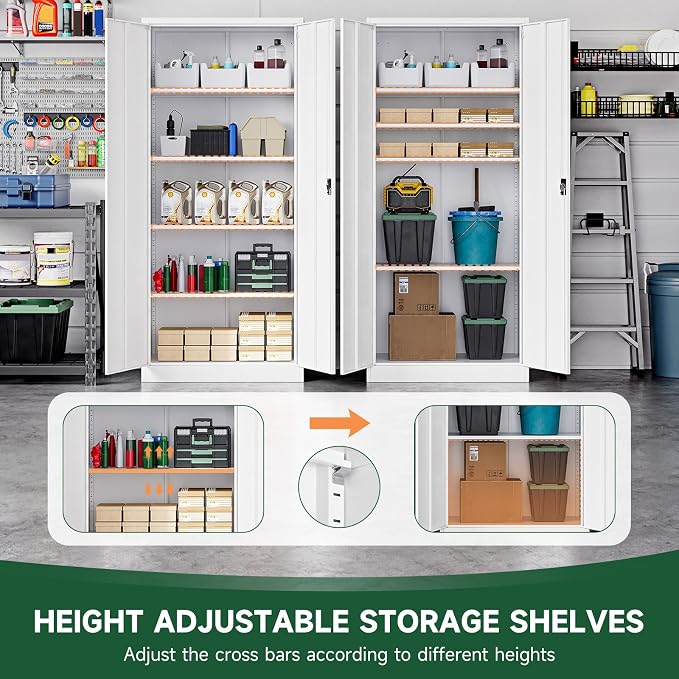 Letaya Metal Garage Storage Cabinets with Lock Door and Adjustable Shelves, Steel Tool Cabinets for Home,Office,Warehouse Organisieren (White, 71" H)
