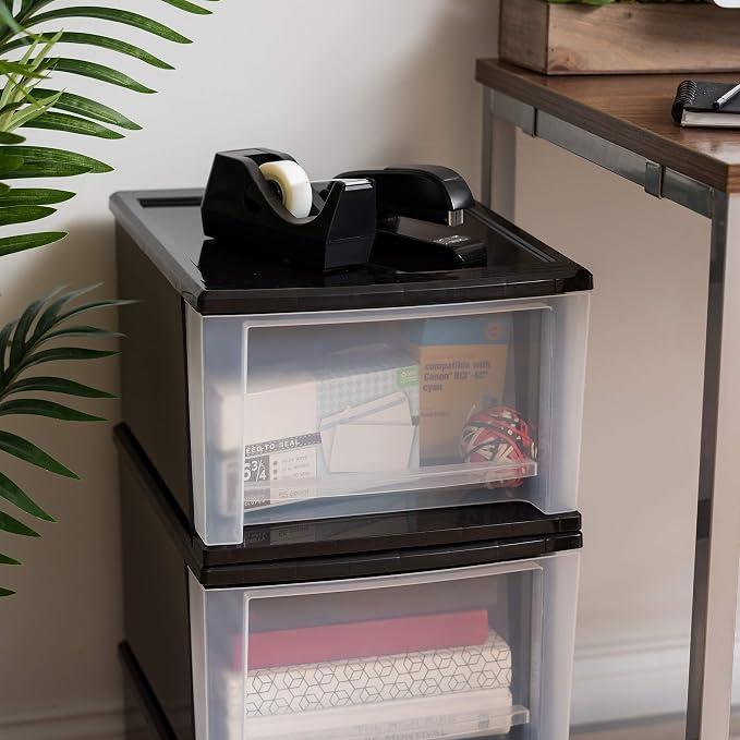 IRIS USA 4-Pack, 17 Qt. Medium Stacking Drawer Storage Organizer, Black | Organize clothing, accessories, office supplies, and everyday essentials around your home for a clutter-free space