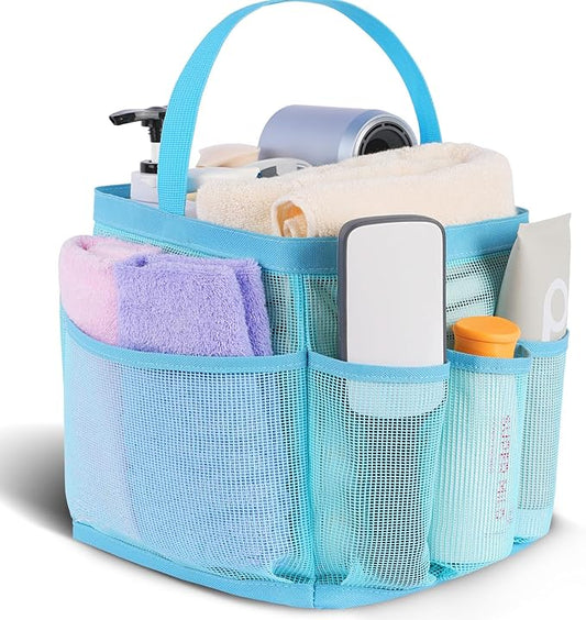 EUDELE Mesh Shower Caddy Portable, 8-Pocket Large Capacity, Quick Dry, Easy Clean, Ideal for Beach, Swimming, Gym, Travel