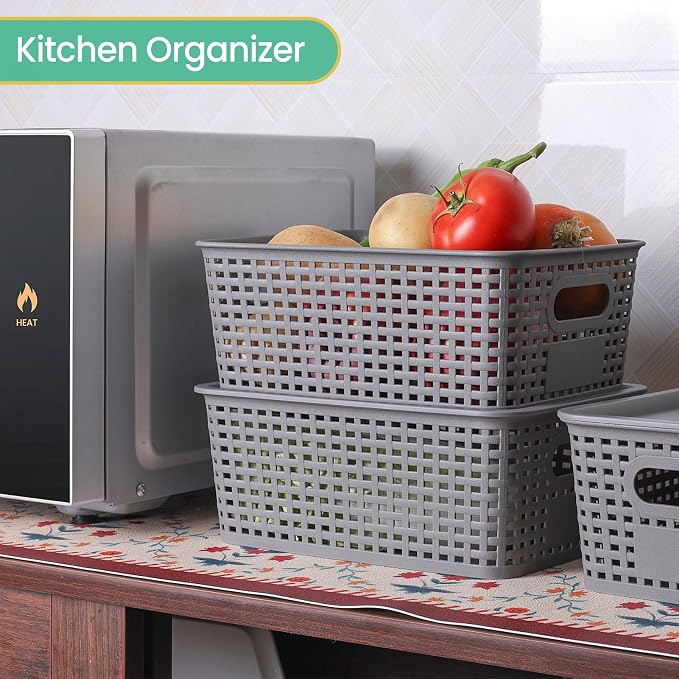 Plastic Storage Baskets with Lid-Plastic Storage Containers Stackable Storage bins: Storage Baskets for Organizing Shelves Drawers Desktop Closet Playroom Classroom Office,8 Pack-Gray10.2x7.2x4.1Inch