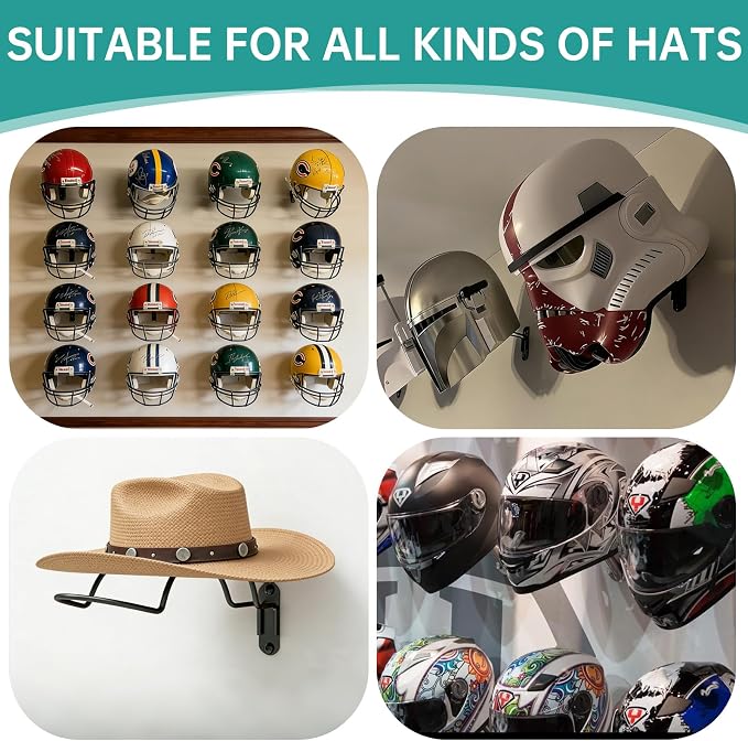 2 Pcs Wall Mounted Helmet Rack Storage Display Rack Hanger | Motorcycle Helmet Holder, For Equestrian/Baseball/Iron Man/Scout Trooper/Hockey Helmet, No Helmet