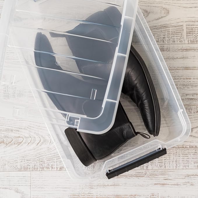 IRIS USA 4-Pack 13 Quart Storage Bins with Lids, Clear | Transparent design makes contents easy to find. Ideal for shoes, photos, documents, and small essentials. Nestable design