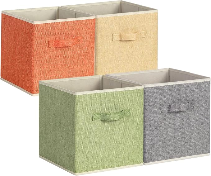 Storage Cube Organizer Bin 10.5" x 10.5" x 11" Large Boxes Fabric Basket with Handles for Organizing Shelves Closet Clothes 4 Color Set A