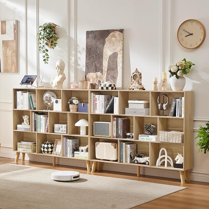 LEYAOYAO 10 Cube Bookshelf,Mid-Century Modern Bookcase with Legs,Light Wood | 3 Tier Book Shelf, 55" Wide Rustic Wood Bookshelves Large Storage Organizer, Open Shelves for Bedroom, Living Room, Office