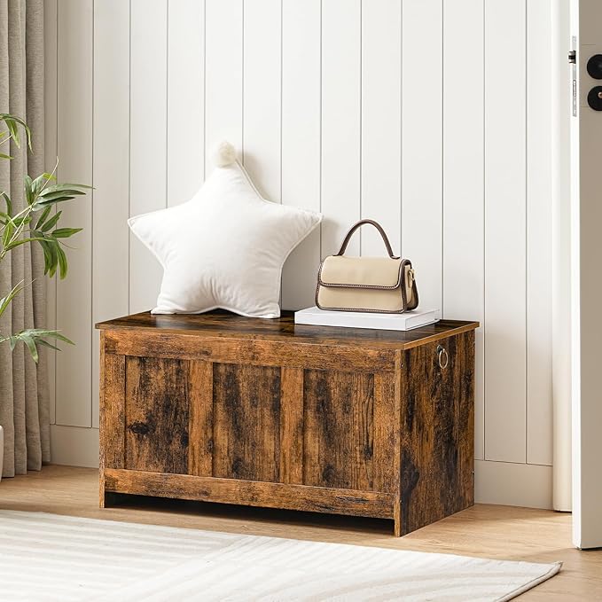 HOOBRO Storage Bench, 29.5" Retro Wooden Storage Chest, Wooden Storage Trunk, Toy Chest with Lift Top, Multifunctional Entryway Organizer, for Entryway, Living Room, Rustic Brown FG751CW01G1