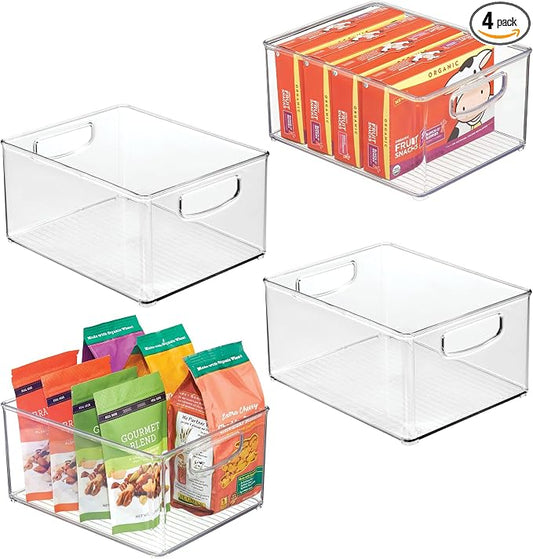 iDesign Stackable Storage Bin with Handles, Set of 4, Clear | Organize Pantry, Fridge, or Freezer, Made in USA