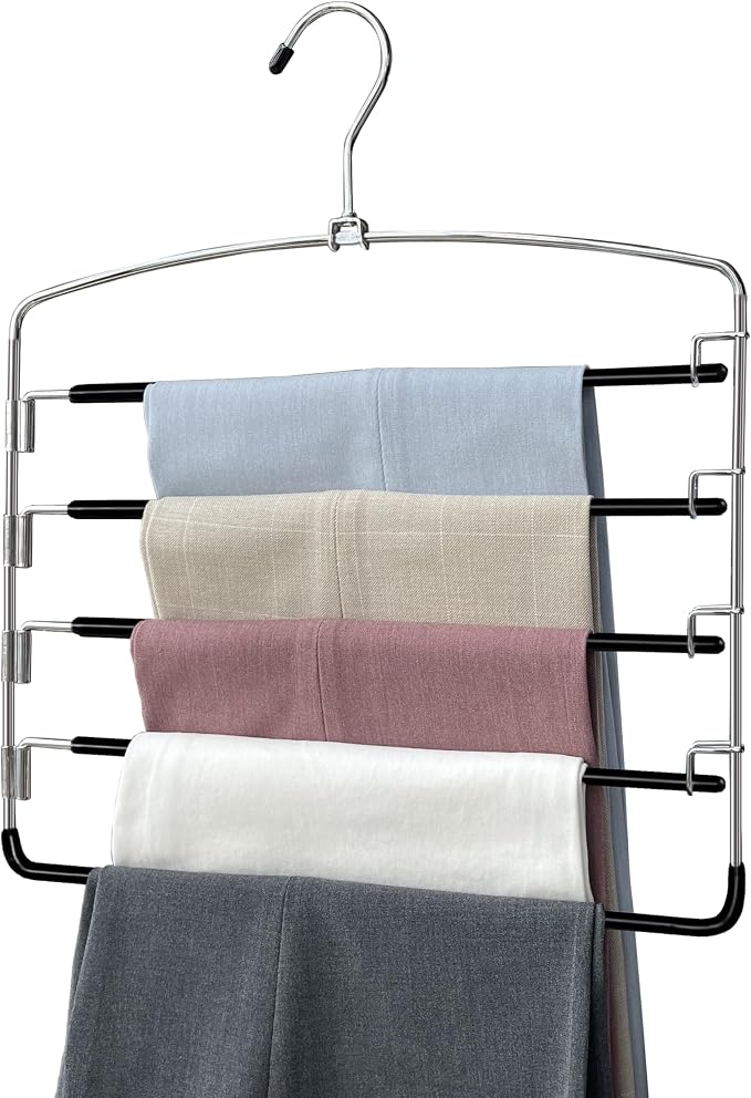 Pants Hangers 1 Pieces,5 Tier Closet Organizers and Storage Clothes Hanger,Hangers Space Saving with Swing Arm,Multiple Metal Hanger Clothes Organization for Pants Trousers Jeans Leggings Slacks