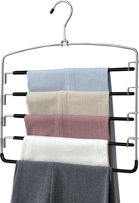 Pants Hangers 1 Pieces,5 Tier Closet Organizers and Storage Clothes Hanger,Hangers Space Saving with Swing Arm,Multiple Metal Hanger Clothes Organization for Pants Trousers Jeans Leggings Slacks