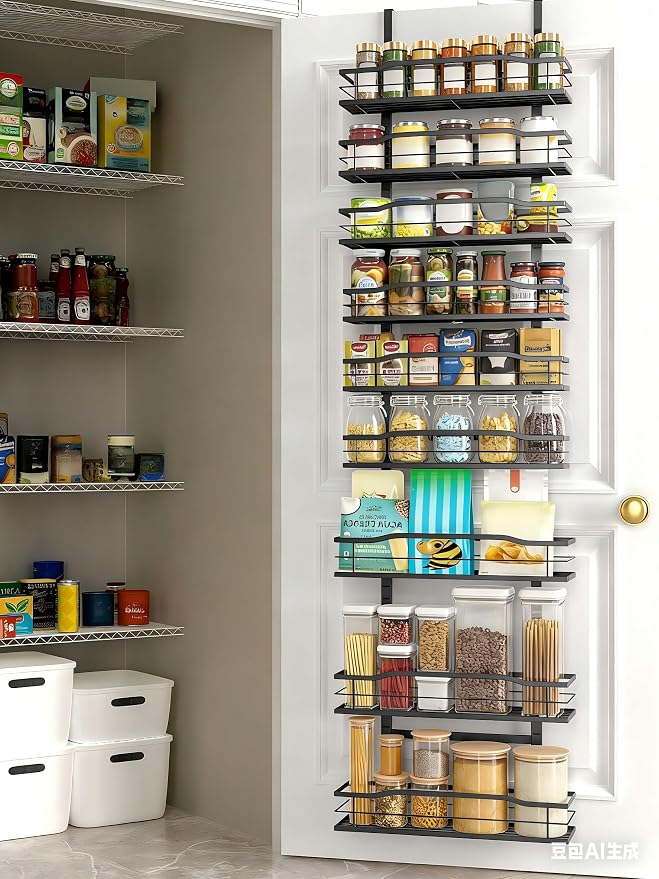 Moforoco White 9-Tier Over The Door Pantry Organizer, Pantry Organization And Storage, Metal Hanging Spice Rack Shelves Door, Home & Kitchen Essentials, Laundry Room Bathroom Organization