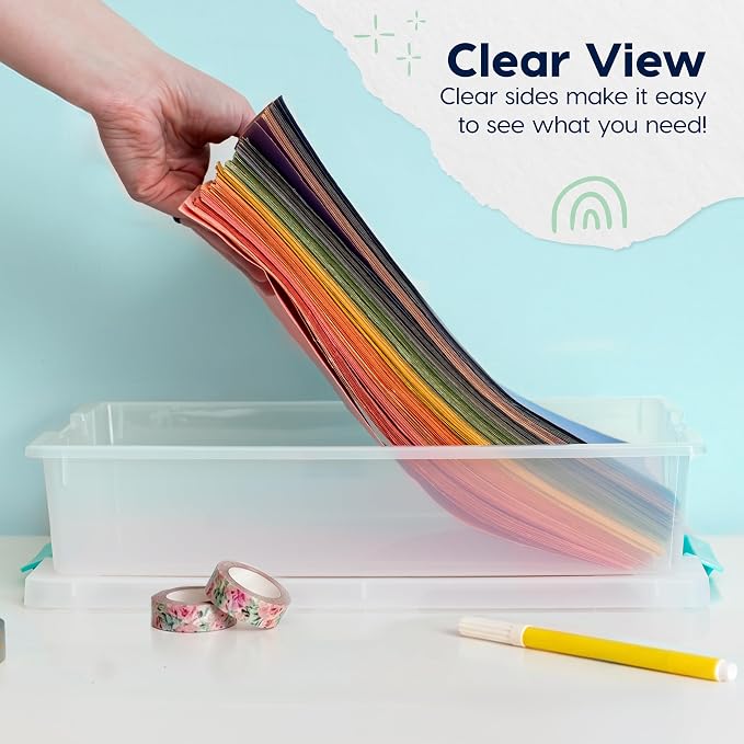 IRIS USA Storage Bins with Lids |Made in USA| 6 Qt - (3-Pack) - Clear | Sensory Craft Organizers, Plastic Clip Box Totes, Flat Containers for Organizing Paper, Office, Art & Study Supplies
