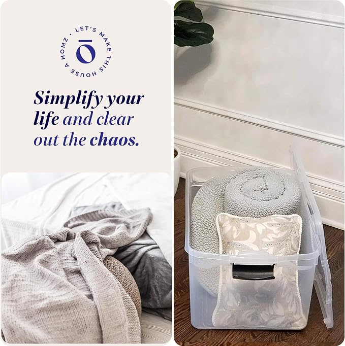 HOMZ Multipurpose 66 Quart Clear Storage Container Tote Bins with Secure Latching Lids for Home or Office Organization, (2 Pack) | Large Stackable Container Boxes for Homes, Bathrooms, Garages, and Office Organization