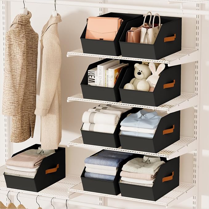 Homsorout Large Closet Storage Cubes - Closet Storage Bins with Dual Handles for Clothes, Towels, Toys, Shelf Organizer Bins for Bedroom, Nursery, Shelves, Small Spaces, Black, 4 Pack
