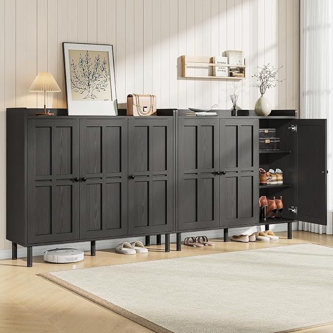 ONBRILL Shoe Cabinet with 3 Doors and Adjustable Shelves, 30 Pairs Shoe Storage Cabinet, 40 Inch Tall Farmhouse Shoe Rack Shoe Organizer Cabinet for Entryway Living Room Closet, Black