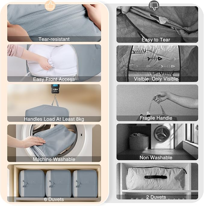 Comforter Storage Bag - Large Capacity Blanket Storage Bags Front-opening Ultra Space Saving Self Compression Organizer, Washable Compression Bags for Storage Comforter Blanket, 2 Pack, Grey