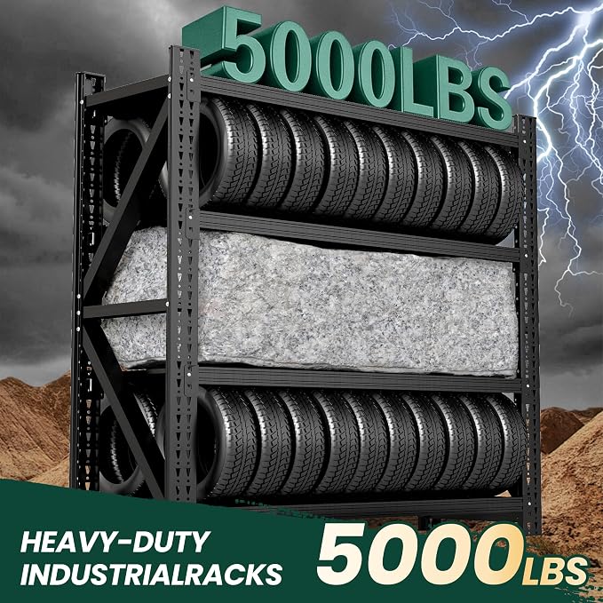Heavy Duty Garage Storage Shelves 5000LBS Capacity, 59" Wide Metal Shelving Unit, 4-Tier Adjustable Industrial Rack for Warehouse Basement Shop, 59" W x 24" D x 69" H