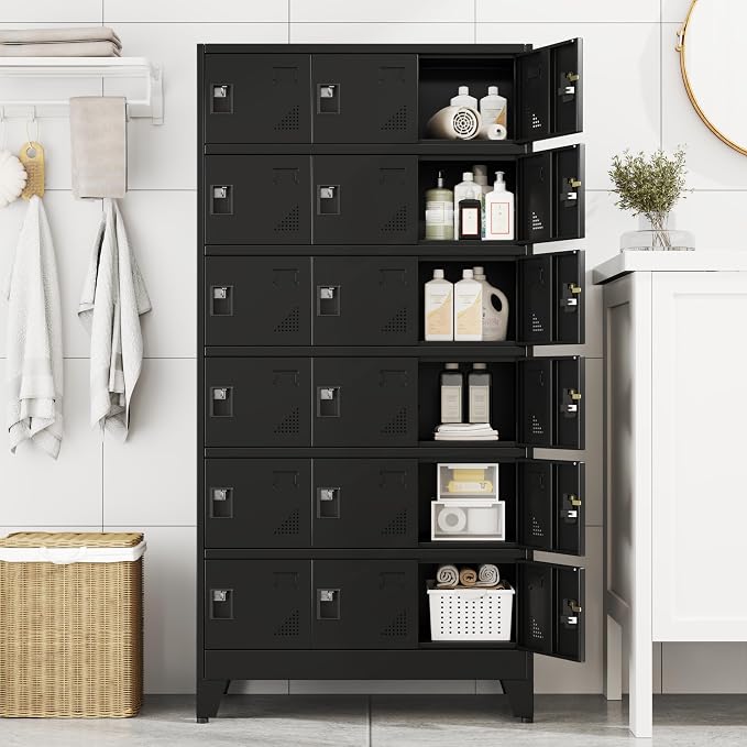 PAOFIN Metal Storage Lockers for Employees with Lock,Metal Storage Locker with 18 Doors for School Garage Office Gym Bedroom,Assembly Required,18 Door Black