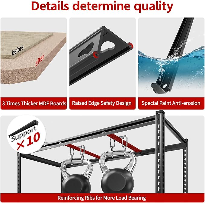 REIBII 48" W Garage Shelving 3000LBS Storage Shelves 5 Tier Industrial Shelving Adjustable Metal Storage Shelves for Garage, Basement, Warehouse, Commercial, Easy Assemble, 48" W x 72" H x 18" D, 2PC