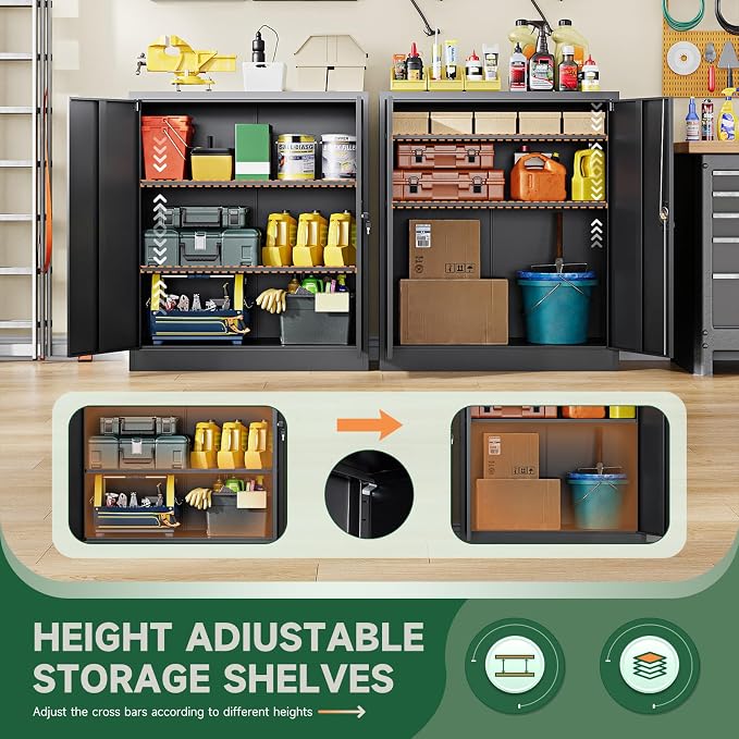 Letaya Metal Storage Cabinets with Lock Door,2 Adjustable Shelves Organizer Steel Storage Cabinets for Home,Office,Warehouse,Garage,Employee Lockers(Black)