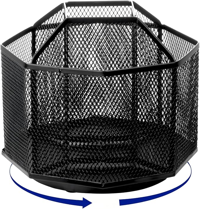 Comix Mesh 360° Rotating Pen Holder, Desk Organizer for Home Office, Black | 9 Compartment Pencil Holder, Sticky Notes Holder, Pen Organizer Office Supplies