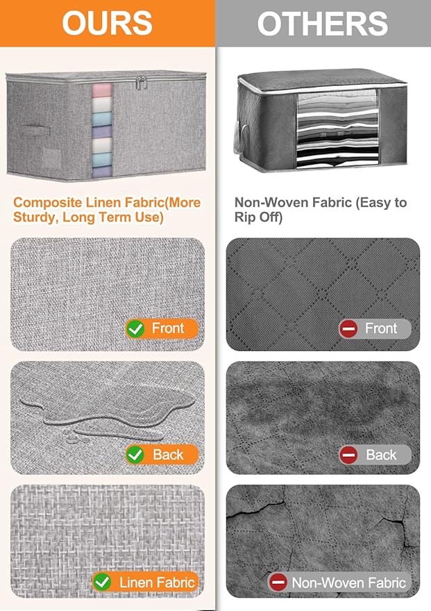 punemi 60L Sturdy Comforter Storage Bag, 2 Pack, Grey | Sturdy Sides & Bottom, Zipper & 2 Handles, for King/Queen Comforters, Quilts, Duvets, Pillows, Bedding & Clothes