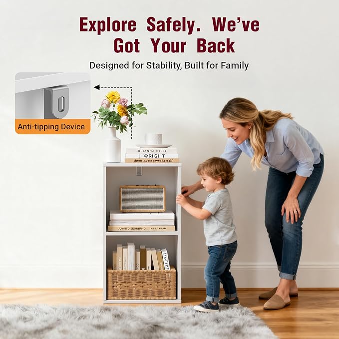 Book Shelf, Wooden Cube Storage Organizer with 11" Open Cubes, Stackable Modular Bookcase for Room Divider Storage, 2 Tier Bookshelf for for Living Room, Bedroom, Office (White, 2-Cube)
