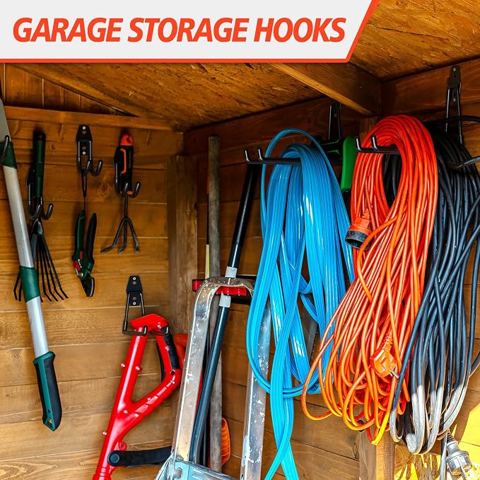 MKRUI 20-Pack Garage Hooks for Storage & Hanging Items, Save Space | Hangs Bikes, Ladders, Ropes, Hoses, Tools; for Garage, Warehouse, Shop, Shed, Yard