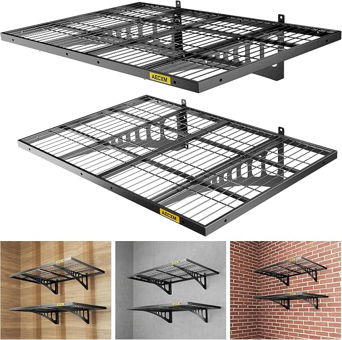 Aecxm 2x3ft 2Pack Wire Shelving Unit Heavy Duty Garage Storage Shelves Wall Mounted Black 560lbs Load Capacity（24-inch-by-36-inch）