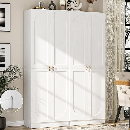Cyclysio Storage Cabinet Set of 2, 80" Tall Arched Bookcase with 4 Soft Close Doors, 12-Tier Wooden 2 Set Pantry with Adjustable Shelves, Seamless Fit Wall for Home Office, Living Room, Kitchen