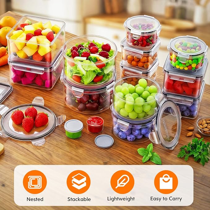 50 PCS Food Storage Containers with Lids (25 Containers & 25 Lids) - Reusable Plastic Food Containers for Kitchen Storage and Organization BPA-Free Leakproof Meal Prep Container with Labels & Pen