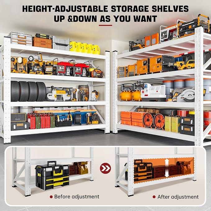 RAVIGIN 3000LBS Storage Shelves, 48" W Garage Shelving Heavy Duty Metal Adjustable Garage Shelves, Shelving Units Industrial Shelving for Warehouse, 48" W x 23.7" D x 70" H,White