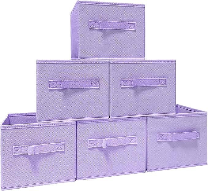 purple storage bins [6 Pack] 9.0"x7.5"x7.5",Mini Storage Box Fabirc Foldable Closet Toy Organizer Collapsible Cloth