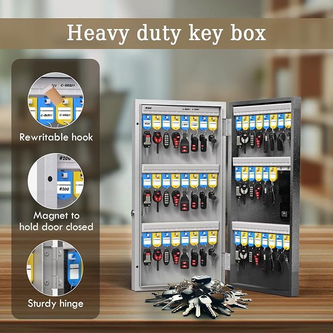 48 Key Lock Box Smart Key Organier Cabinet with Keypad & App for Office | Wall Mounted Lockbox use App, Custom & One Time Password, WiFi (Need W100 Bridge) Unlock for School, Office, Fleet, Hotel