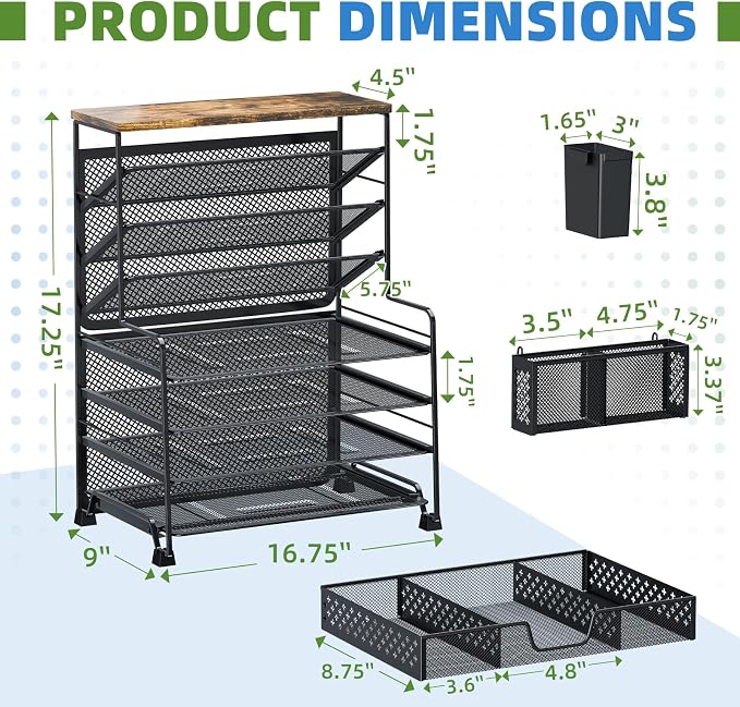 Ekisemio 8 Tier Desk File Organizer with Sliding Drawer, Desktop Organizers and Accessories, Letter Size File Organizer for Desk, Black