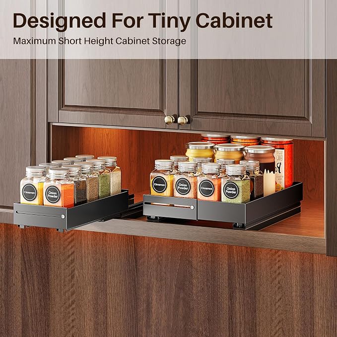 SNTD Pull Out Spice Rack Organizer for Inside Cabinets, Expandable,1-Pack | Adjustable Width 4.1" to 7.2", Smooth Ball Bearing Slides, No Drill Mounting, Fits 10" Deep Upper Cabinets