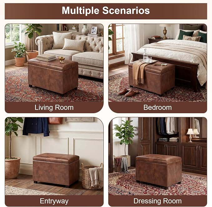 24" Leather Storage Ottoman Bench, Rectangle Foot Rest Stool for Living Room, Bedroom, Entryway, Coffee
