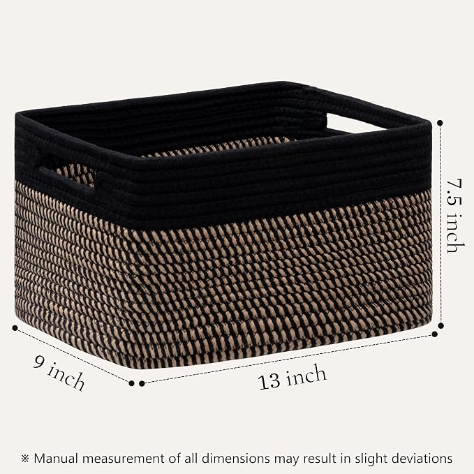 4 Pack Storage Baskets for Organizing, Woven Baskets for Shelves, Black&Brown