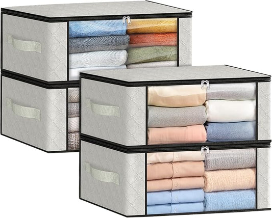Fab totes 35L Closet Organizers and Storage, Foldable Under Bed Storage Containers, Storage bags for Organizing Bedroom, Closet, Clothing,Organization with Handle (4 Pack,Ivory)