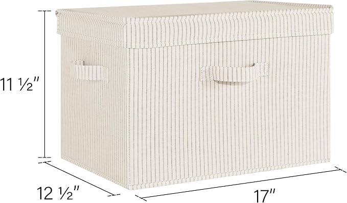StorageWorks Fabric Storage Bins with Lid, Decorative Storage Boxes for Shelves, Stackable Closet Organizer Basket with Handles, Jumbo, Khaki and Beige Stripes, 2-Pack | Flip-Top Lid, 3 Handles, Collapsible, Stackable, for Clothes Blankets, Multi-Purpo...
