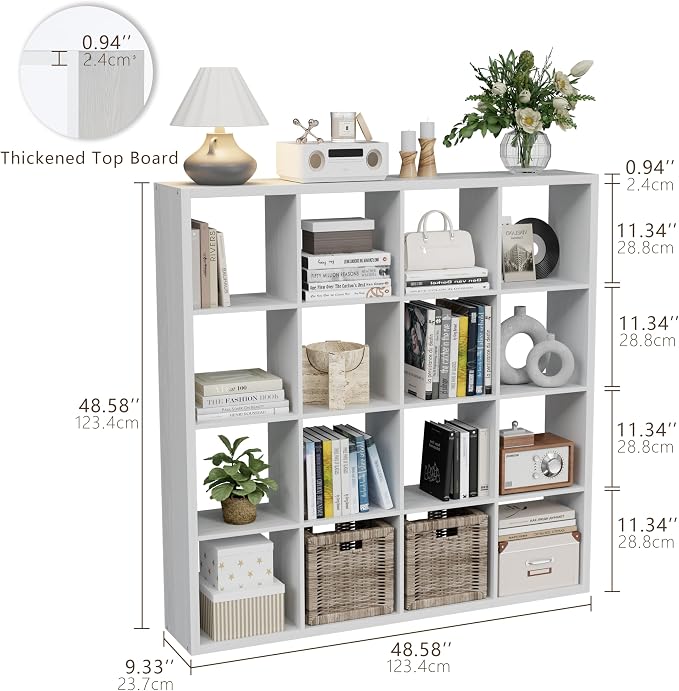 VDNEND Cube Storage Organizer Bookcase, Decorative 11 inch Open Back Cubical Shelf with Thickened Border, Display Bookshelf for Living Room, Home Office, Sturdy Room (White, 16 Cube)