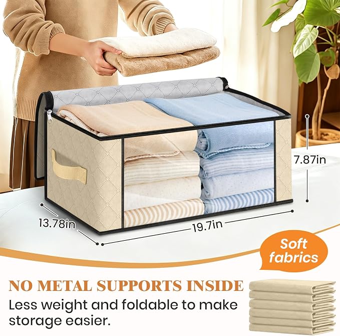 Fab totes 35L Closet Organizers and Storage, Foldable Under Bed Storage Containers, Storage bags for Organizing Bedroom, Closet, Clothing,Organization with Handle (8 Pack,Beige)
