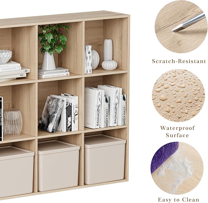 VDNEND Wooden Cube Storage Organizer with Closed Back Panel, 11in Cube Shelf Opening, Bookshelf, Display Shelf,Closet Cabinet for Home and Office (White Oak, 12-Cube 35.98L*9.45W*47.72H)