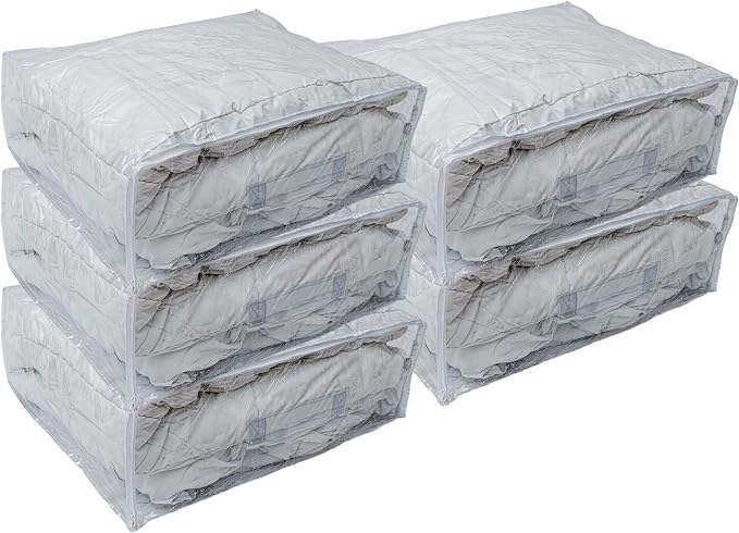Set of 5 Clear Vinyl Zippered Storage Bags 22 x 18 x 7.5 Inch With Handle