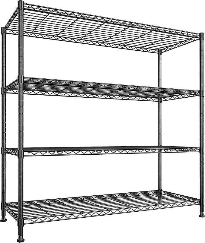 2 Set of 45 "W Metal Shelving Unit 4 Tier Storage Shelves Adjustable Wire Shelving Metal Shelf Pantry Shelves Wire Rack Commercial Shelving for Kitchen Pantry Garage 45 "W x 59.4 "Hx 13.5" D Black