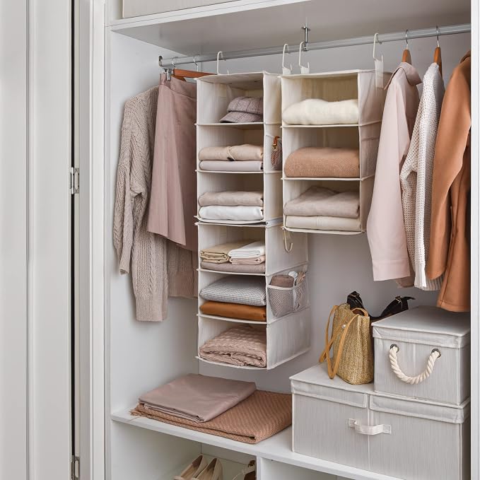 StorageWorks 6-Shelf Closet Organizers, Two 3-Shelf Separable Hanging Shelves for Closet, 12 1⁄2" D x 12 1⁄2" W x 47 ¼" H, Mixing of Beige, White & Ivory