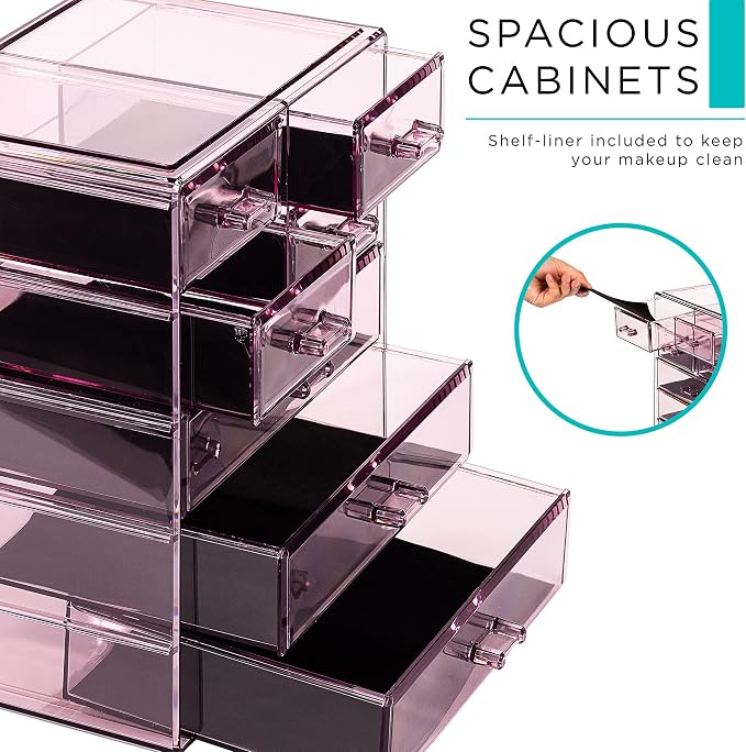 Sorbus Acrylic Makeup Organizer Set, 7-Drawer Vanity & Countertop Cosmetic Storage with Small & Wide Drawers, Purple Makeup Storage for Brushes, Lipsticks, Jewelry – Holiday Gift for Women & Teens
