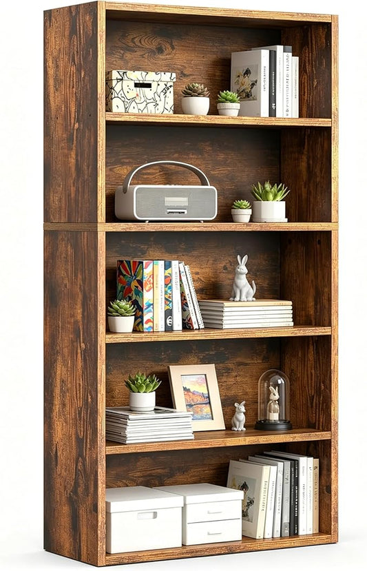 HealSmart 5 Tier Bookcase, Industrial 5 Book Shelf, 9.2" D x 23.8" W x 53" H Tall Open Cube Storage Organizer for Home Office, Living Room, Bedroom and Dinning Room, Brown