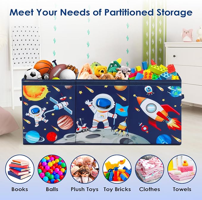Large Toy Box Collapsible Chest Organizer with Flip Lid for Kids | Oxford Storage Box with Handle for Boy Girl Sturdy Waterproof Organizing Decor for Bedroom Playroom Nursery 37.7×12.5×15.7''