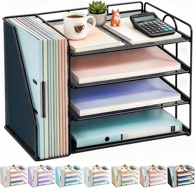 gianotter 4-Tier Paper Organizer With Magazine Holder, Desk Organizers and Accessories, Desk Accessories & Workspace Organizers, File Organizer for Office Supplies Storag (Black, 4-Tier)
