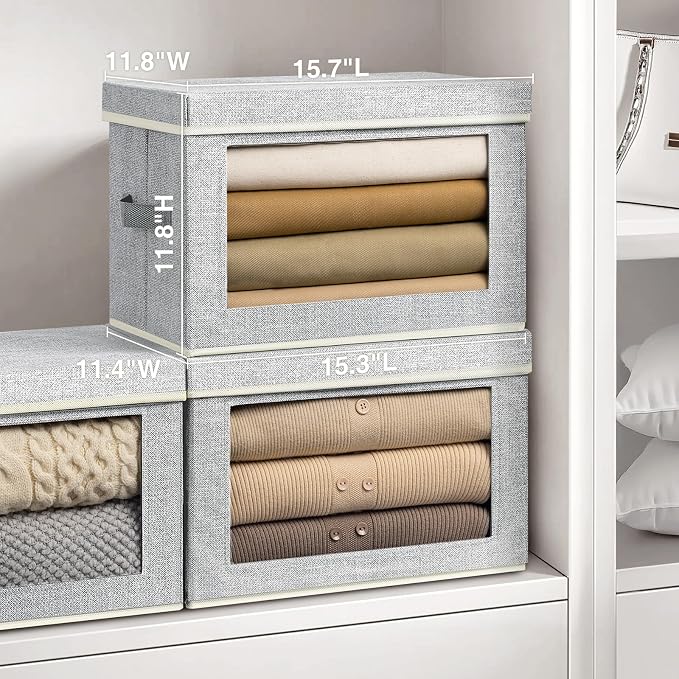 Homsorout Storage Bins with Lids, 3 Pack Large Storage Cubes with Window, Closet Bins with Lids & Handles, Fabric Box for Organizing Clothes, Towels, Books, Blended